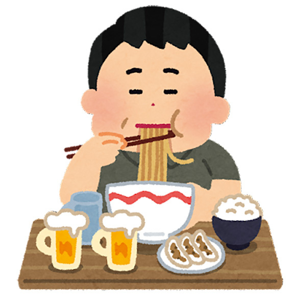 暴飲暴食する男性のイラスト